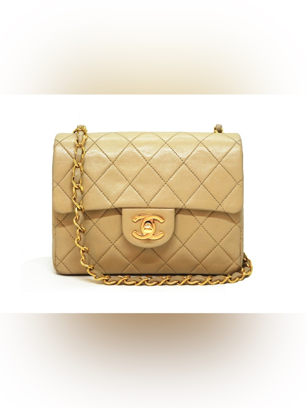 CHANEL VINTAGE RARE BEIGE LAMBSKIN CLASSIC MINI FLAP